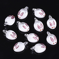 Средняя Орхидея Подвески лэмпворк ручной работы, кролик, средне орхидеи, 20~22.5x11~12.5x7.5~9 мм, отверстие : 1.5~3 мм