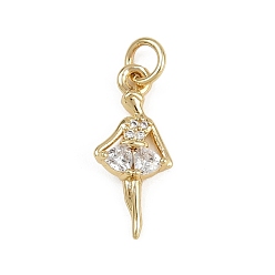 Прозрачный Латунные микро проложить кубического циркония подвески, танцор, без кадмия и без свинца, реальный 18 k позолоченный, с целью перехода в кольце, прозрачные, 18.5x8.5x3 мм, отверстие : 3 мм