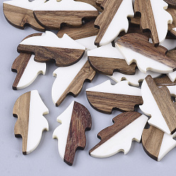 White Resin & Wood Cabochons, Leaf, White, 31.5x16x3mm