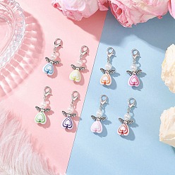 Античный Серебристый & Платиновый Акриловые подвесные украшения, ангел, Сплав с застежками когтя омара, старинное серебро и платина, 34 мм