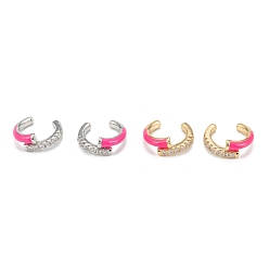 Mixed Color Brass Micro Pave Cubic Zirconia Cuff Earrings, Long-Lasting Plated, with Enamel, Ring, Mixed Color, 10x11x2~4mm