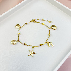 Mixed Shapes Браслеты из нержавеющей стали с подвесками в виде морских животных, золотые, морские животные, 7-7/8 дюйм (200 мм)