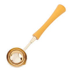 Yellow Brass Wax Sticks Melting Spoon, with Wood Handle, Yellow, 11.45x3x1.5cm, Inner Diameter: 2.7cm