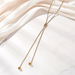 Золотой 304 Колье-лариата из нержавеющей стали с коробчатой цепочкой, подвески из круглых бусин из синтетического немагнитного гематита с гальваническим покрытием, золотые, 32.28 дюйм (82 см)