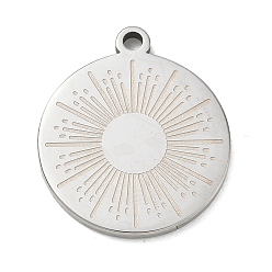 Soleil Pendentifs en acier inoxydable, charmes rondes plates, couleur inox, soleil, 201mm, Trou: 24.5x21.5x2mm