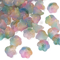 Разноцветный Колпачок из матового стекла, 6-лепестков цветка, с золотой порошок, красочный, 11x12x8 мм, отверстие : 1.4 мм, Около 1333 шт / 1000 г