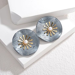 Черный 304 серьги-гвоздики из нержавеющей стали с искусственным жемчугом для женщин, реальный 18 k позолоченный, плоско-круглые, чёрные, 40x40.5 мм