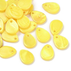 Желтый Подвески-слезинки из натуральных пресноводных ракушек, окрашенные распылением, желтые, 10x7~7.5x1.5~1.8 мм, отверстие : 1.2 мм