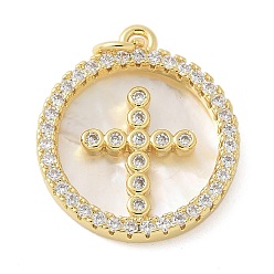 Cross Латунные микро проложить кубического циркония подвески, плоско-круглые, с оболочкой, реальный 18 k позолоченный, без свинца и без кадмия, долговечный, с целью перехода в кольце, крестик, 19.5x17x3 мм