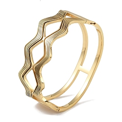 Real 18K Gold Plated 304 Stainless Steel Hollow Wavy Hinged Bangles for Women, Real 18K Gold Plated, Inner Diameter: 1-7/8x2-3/8 inch(4.8x6cm), 23.5mm