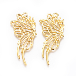 Золотой Подвесные подвески из сплава, для diy уф смолы, эпоксидная смола, Прессованные цветочные украшения, бабочка, золотые, 45x21x1.5 мм, отверстие : 2.5 мм