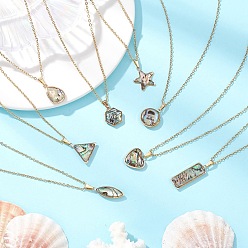 Mixed Shapes Ожерелья с подвесками из ракушек, 304 из нержавеющей стали кабель цепи ожерелья, реальный 18 k позолоченный, разнообразные, 17.80 дюйм (45.2 см), Кулон : 20~32.5x8~17x4~4.5 мм