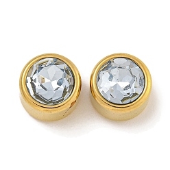 Светло-голубой Ионное покрытие (ip) 304 нержавеющая сталь с k9 стеклянными бусинами со стразами, плоско-круглые, золотые, светло-голубой, 8x6.5 мм, отверстие : 1.8 мм