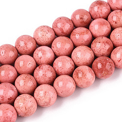 Лосось Окрашенные нити синтетических окаменелостей, круглые, salmon, 8~8.5x8 мм, отверстие : 1 мм, около 50 шт / нитка, 15.94'' (40.5 см)