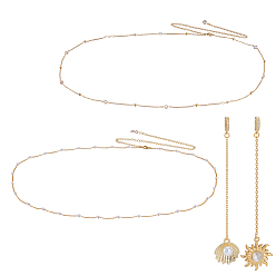 Mixed Shapes 2шт. 2 стили латунных цепочек на талию и живот для сексуального бикини, с 2шт. 2 стилями подвесок в форме солнечной ракушки, золотые, разнообразные, 716~745 мм, 1 шт / стиль