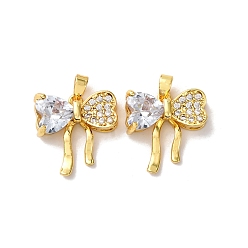 Прозрачный Латунные микро проложить кубического циркония подвески, бантом прелести, реальный 18 k позолоченный, прозрачные, 18x17x6 мм, отверстие : 4x2.5 мм