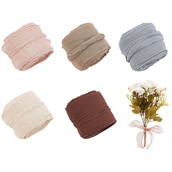 Mixed Color 5 Rolls 5 Colors Polyester Ribbon, Chiffon Pleated Ribbon for Gift Wrapping, Party Decorations, Mixed Color, 1-1/8~1-5/8 inch(30~40mm), about 5 yards/roll, 1 roll/color