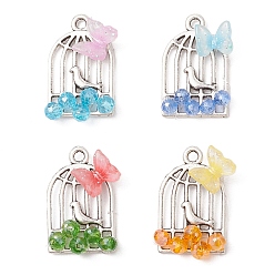 (52) Непрозрачная лаванда Сплавочные подвески тибетского стиля, клетка, с 3d смоляными кабошонами и стеклянными бусинами, разноцветные, 18.5x12.5x4.5 мм, отверстие : 1.6 мм