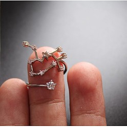 Водолей Двенадцать колец-манжет с микропаве из латуни с кубическим цирконием, платина, Водолей, внутренний диаметр: регулируемый