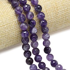 Аметист Нити из натуральных шевронных аметистовых бусин, граненый (128 граней), круглые, 7.5~8.5 мм, отверстие : 0.8~1.2 мм, около 45~49 шт / нитка, 14.57~15.20'' (38.6 см)