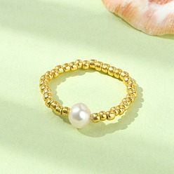 Rondo Anillo de dedo estilo perla trenzada de semilla redonda de toho y perla natural, rondo, diámetro interior: 16 mm, ronda: 5.6 mm