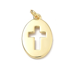 Cross Латунные подвески, овальные амулеты, долговечный, без кадмия и без свинца, реальный 18 k позолоченный, крестик, 20.5x13x2 мм, Перейти кольцо: 5x1 мм, внутренний диаметр: 3 мм