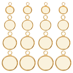 Настоящее золото 18K 80шт 4 стили 304 настройки подвески из нержавеющей стали кабошон, чашки безель с краями, плоско-круглые, реальный 18 k позолоченный, лоток : 6~12 мм; 10~17.5x8~14x1.5~2 мм, 20 шт / стиль