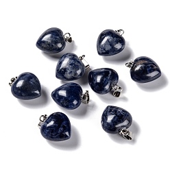 Sodalite Natural Sodalite Pendants, with Platinum Brass Loops, Puffy Heart, 18~19x15~15.5x6~8mm, Hole: 6x2.5~3mm