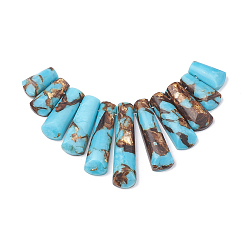 Synthetic Turquoise Assembled Bronzite and Synthetic Turquoise Beads Strands, Graduated Fan Pendants, Focal Beads, 15~39.5x9~10x5~6mm, Hole: 1.2mm, 11pcs/set, 3.93 inch/strand