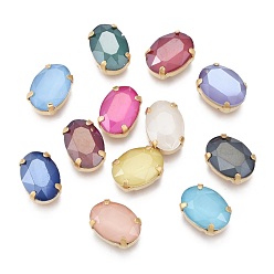 (52) Непрозрачная лаванда Шить на горный хрусталь, стиль мокко, имитация нефрита, стекло горный хрусталь, с позолоченными латунными зубцами, граненые, овальные, разноцветные, 14x10x7 мм, отверстие : 1.2 мм