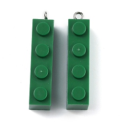 Морско-зеленый Непрозрачные акриловые подвески, с железной платиной петлей, Подвески из длинного прямоугольника, цвета морской волны, 35.5x7.5x11.5 мм, отверстие : 2 мм