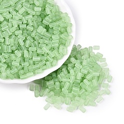Vert Clair Perles de rocaille en verre transparent dépoli fgb, colonne, trou rond, teint et cœur, vert clair, 5~6.5x3~4mm, Trou: 0.7~0.9mm, environ 4500 pcs / livre