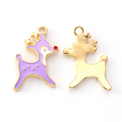 Сливовый Подвески из эмали и сплава, олень, золотой свет, слива, 21x14x3 мм, отверстие : 1.6 мм