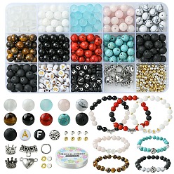 Mixed Stone DIY Natural & Synthetic Mixed Gemstone Stretch Bracelets Making Kits, 8~8.5mm, Hole: 1mm