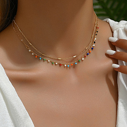 Золотой Разноцветные пластиковые рисовые бусины с кисточками, двухслойные латунные ожерелья для женщин на пляжном отдыхе, золотые, 14.96 дюйм (38 см)