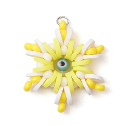 Шампанско-Желтый Круглые подвески из полимерной глины и снежинок ручной работы, а также стеклянные подвески-лэмпворк, шампанское желтый, 26x26x6 мм, отверстие : 2.5 мм