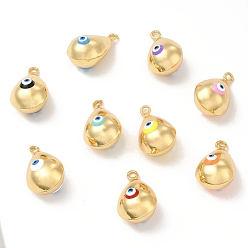 (52) Непрозрачная лаванда Латунные подвески, с эмалью, реальный 18 k позолоченный, долговечный, слезинка с заклинанием сглаза, разноцветные, 26x15.5x15 мм, отверстие : 2.6 мм
