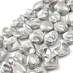 Серебро Гальванические оболочки жемчужные бусы пряди, самородки, серебряные, 13~21x11~18x8~13 мм, отверстие : 1 мм, около 19~20 шт / нитка, 14.96~15.75'' (38~40 см)