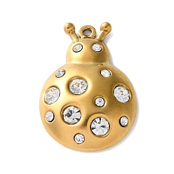 Прозрачный 304 подвески из нержавеющей стали, со стразами, ионное покрытие (ip), коровка, золотые, прозрачные, 30.5x21.5x5 мм, отверстие : 1.5 мм