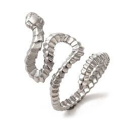 Stainless Steel Color Non-Tarnish 304 Stainless Steel Open Cuff Ring, Snake Shape, Stainless Steel Color, US Size 7 1/4(17.5mm)