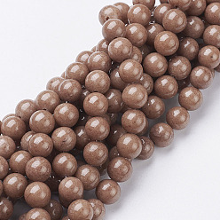 Camel Natural Mashan Jade Round Beads Strands, Dyed, Camel, 8mm, Hole: 1mm, about 51pcs/strand, 15.7 inch