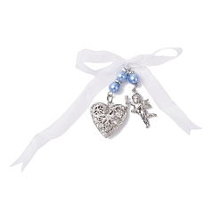 Сердце 316 свадебный букет из нержавеющей стали, фотомедальон, подвеска, украшения, со стеклянными жемчужными бусинами и лентой из органзы с бантом, сердце, 59 мм