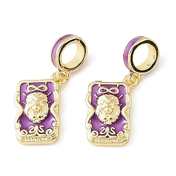 Orchidéeée Moyen Breloques européennes en laiton émaillé, Pendentifs grand trou, force des cartes de tarot, crémaillère plaquage, plaqué longue durée, sans cadmium et sans plomb, réel 18 k plaqué or, moyen orchidée, 25.5mm, Trou: 5mm