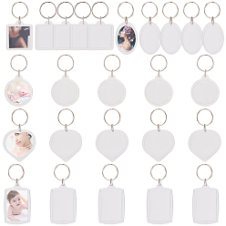Clear Acrylic Keychain, with Platinum Tone Iron Split Key Rings, Mixed Shapes, Clear, 25sets/bag