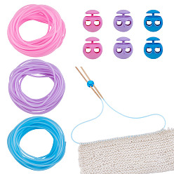 (52) Непрозрачная лаванда 15м 3 цвета полые трубы ПВХ трубчатый шнур из синтетического каучука, обернутый вокруг белой пластиковой катушке, с 6шт 3цветами пластиковые шнуры-замки, разноцветные, Шнур: 2 мм, отверстие : 1 мм, о 5м / цвет