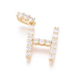 Letter H Позолоченная латунь с микропаве из прозрачного кубического циркония, долговечный, буквы, letter.h, 23.5x16x3.5 мм, отверстие : 7.5x3.5 мм