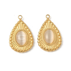 Настоящее золото 18K 304 из нержавеющей стали Cat Eye подвески, слезинки, ионное покрытие (ip), реальный 18 k позолоченный, 21x13.5x4 мм, отверстие : 1.4 мм