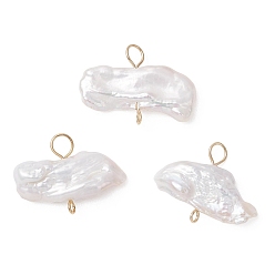 Золотой Подвески-коннекторы из натурального жемчуга Кеши, звенья Nuggets с 304 двойными петлями из нержавеющей стали, белые, золотые, 17~18x23~24x5~6 мм, отверстие : 1~3.5 мм