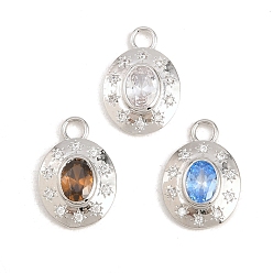 (52) Непрозрачная лаванда Латунные микро проложить кубического циркония подвески, долговечный, без кадмия и без свинца, стойки покрытие, овальные амулеты, платина, разноцветные, 18.5x12.5x3.5 мм, отверстие : 2.5 мм