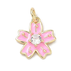 Pink Подвески из латуни с прозрачным фианитом, без свинца и без кадмия, долговечный, , розовые, 14x13x3.5 мм, отверстие : 3 мм